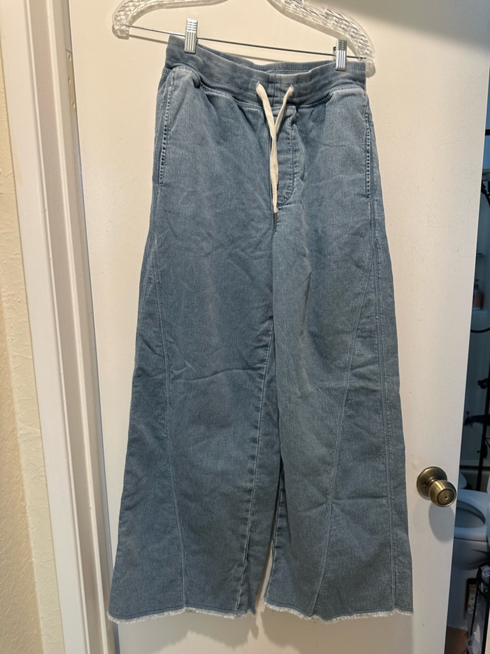 aerie Soft Landing Trouser Light Blue Wide-Leg Drawstring Pants Size Small